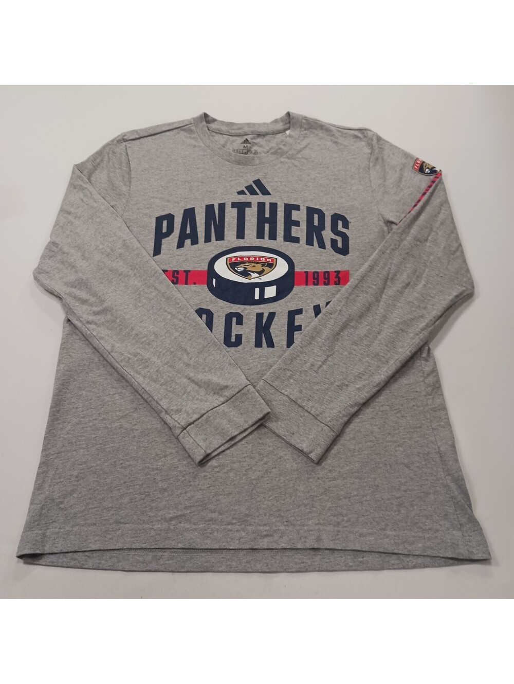 Adidas Florida Panthers Hockey Men's Gray Long Sleeve Cotton T-Shirt Size Medium